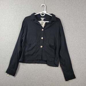 NWT Amanda Gray Black Tencel LS Button Up Shirt Women's Small Pockets Stretch